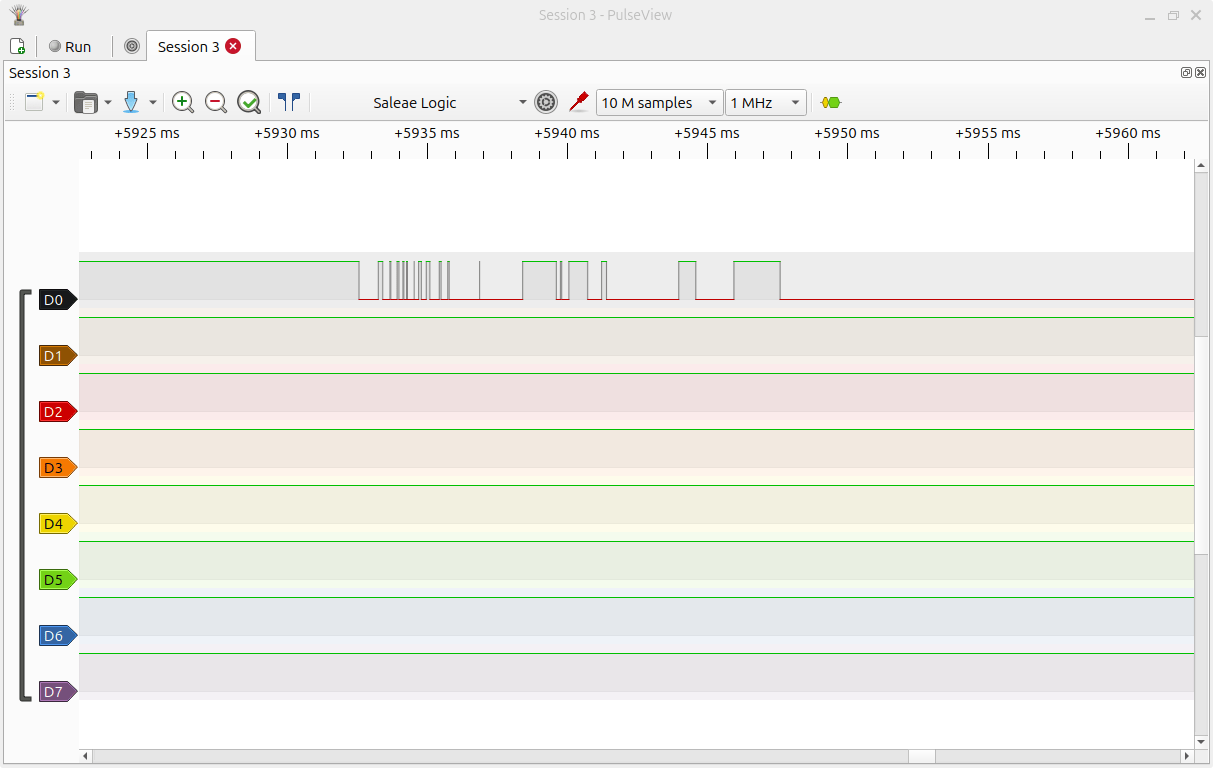 PulseView output showing problem